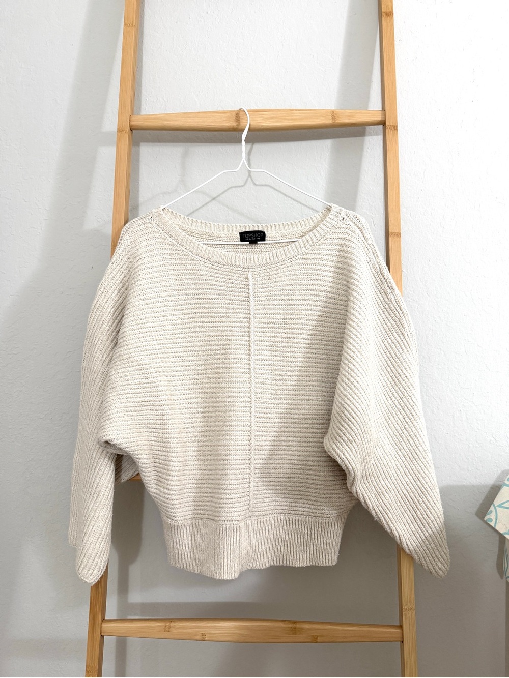 [Topshop] Cream Ribbed Scoop-Neck Sweater